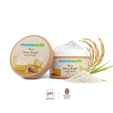 Mamaearth Rice Dewy Bright Face Pack with Rice Water & Niacinamide For Glass Skin 200g | DIY-like Texture | Gives Glass-Like Glow |Instant Brightness | Gel Cream Face Mask |Free From Harmful Chemicals
